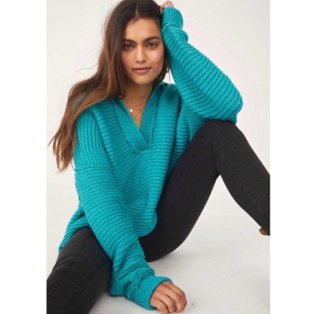 Free People Marlie Pullover V-neck Indie knit Mar Chiquita chunky sweater small